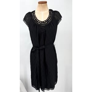 Milly Vintage 100% Silk Dress Black Open Lace Neckline Sheer Overlay LBD Size 4